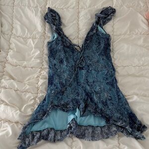 Urban Outfitters Navy and Sky Blue Lace Slip